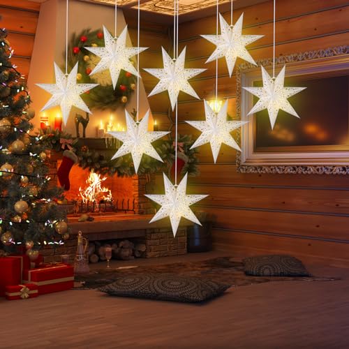 12 Pcs 14in Paper Star Lantern with LED Lights C6908