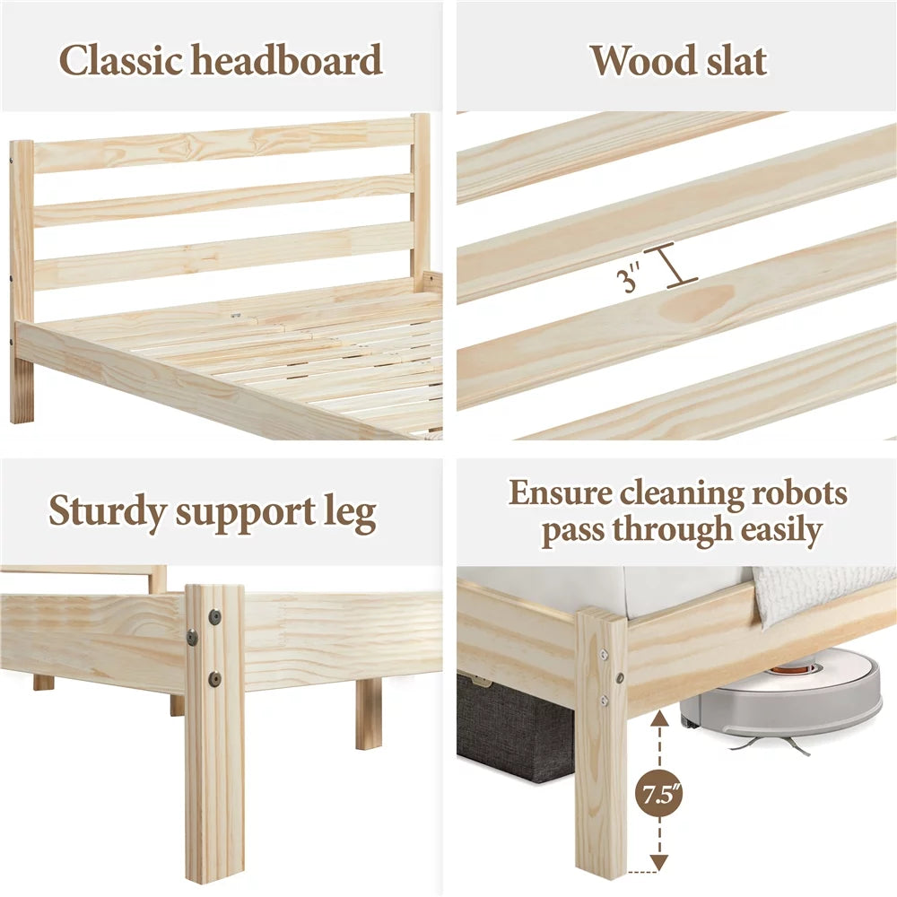Queen Wooden Platform Bed Frame with Headboard P722