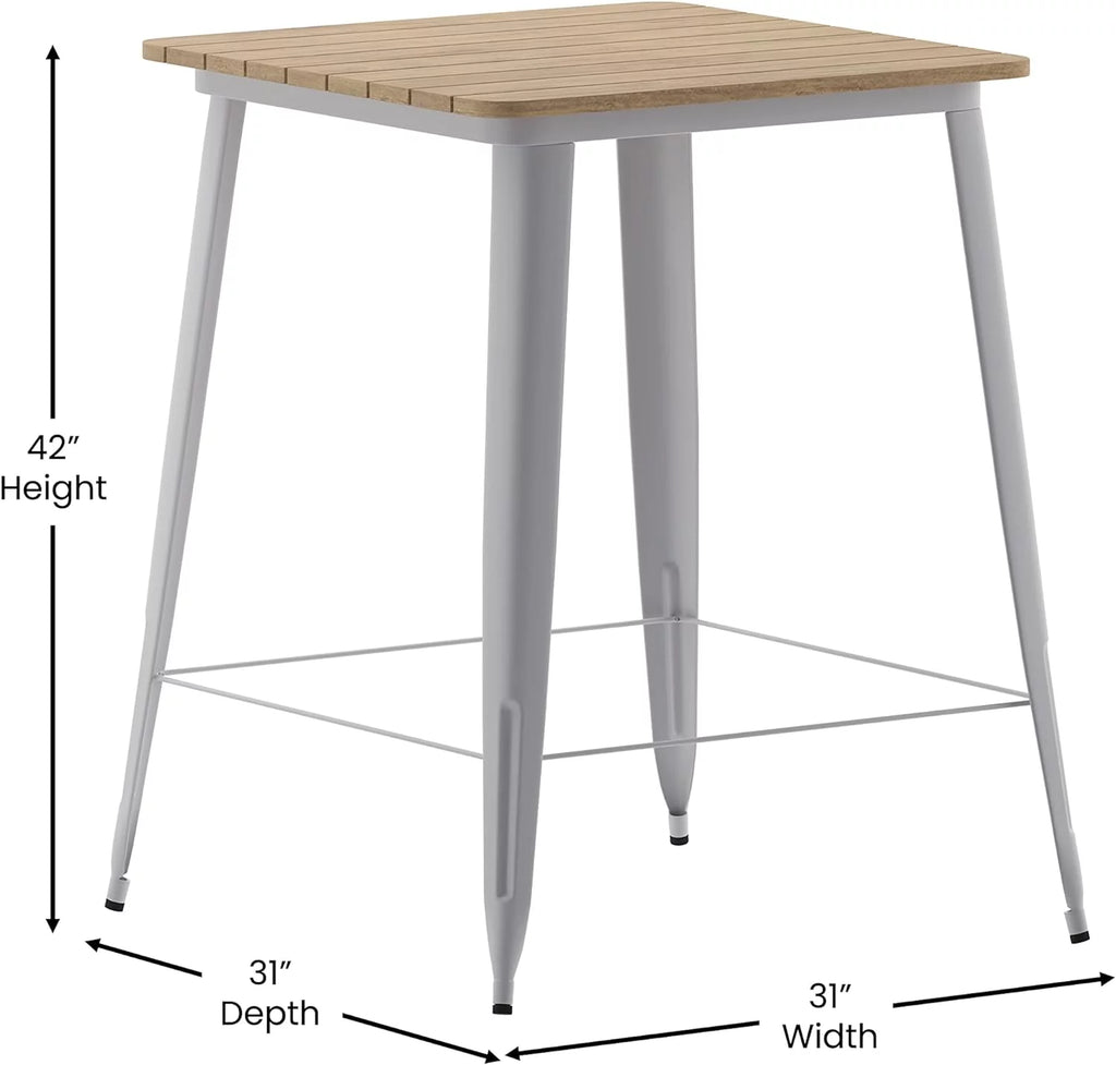 Indoor/Outdoor Bar Top Table Brown Resin Silver Steel M867040