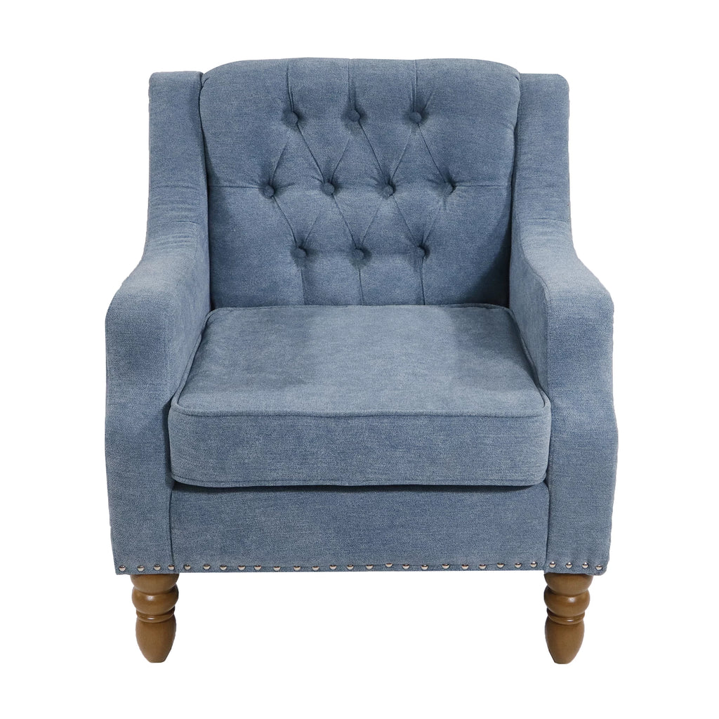 Blue Linen Fabric Accent Chair with Button Tufted Back A2572
