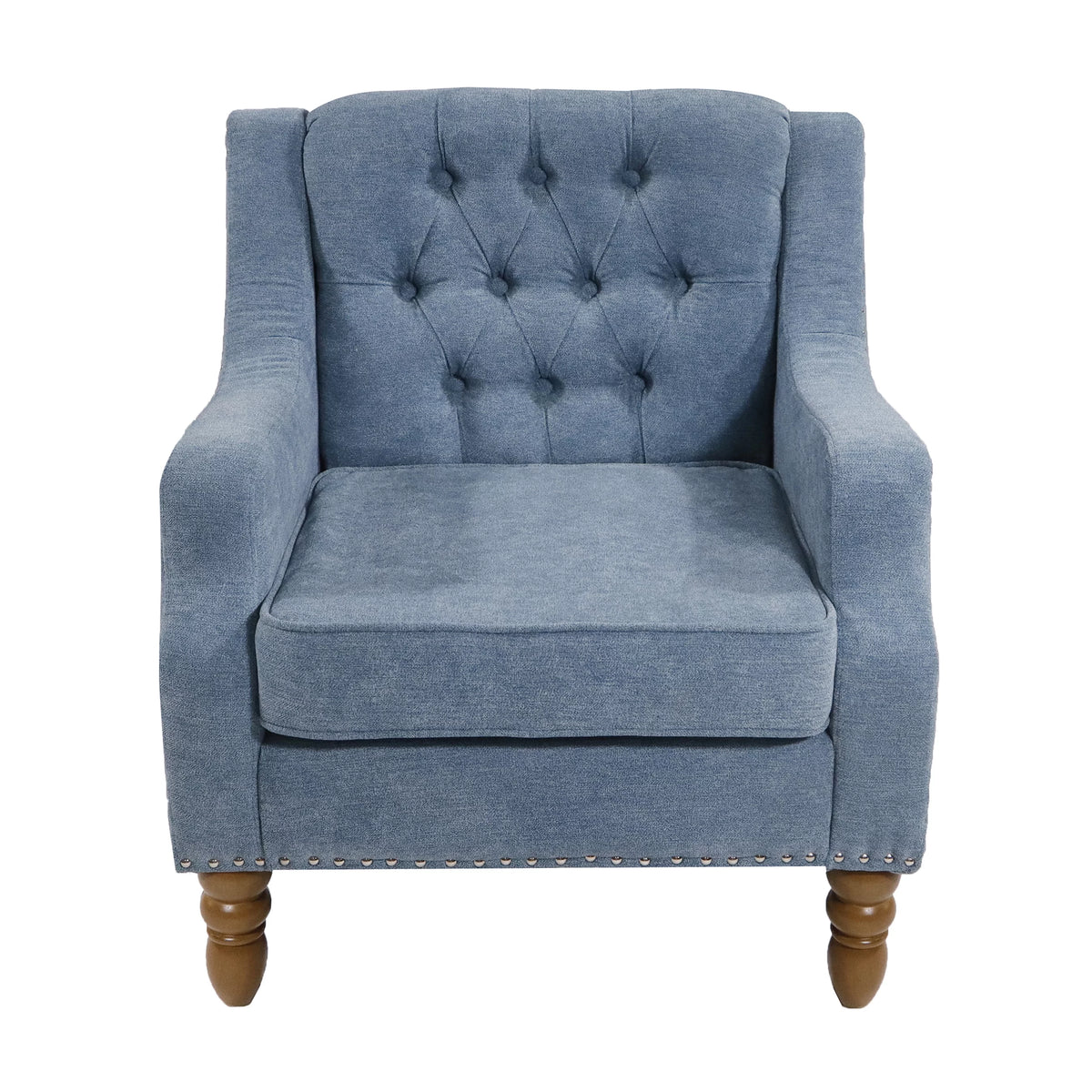 Blue Linen Fabric Accent Chair with Button Tufted Back A2572