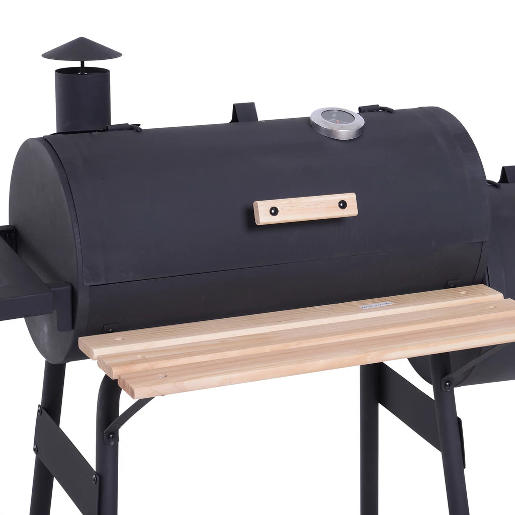 48" Steel Portable Charcoal BBQ Grill and Offset Smoker Combo with Wheels X9570