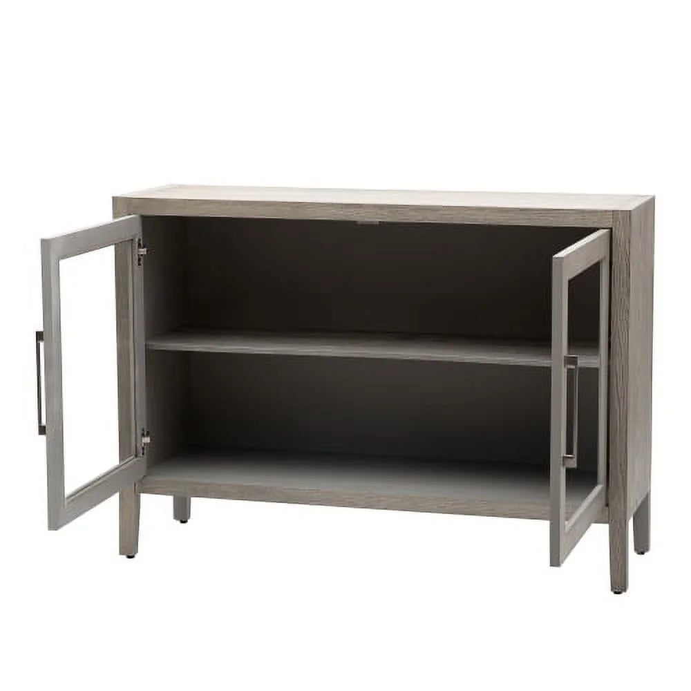 Gray Wood Storage Cabinet with Two Tempered Glass Doors O3557