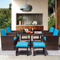 9 Pieces Outdoor Dining Set Wicker Chairs with Glass Table F758