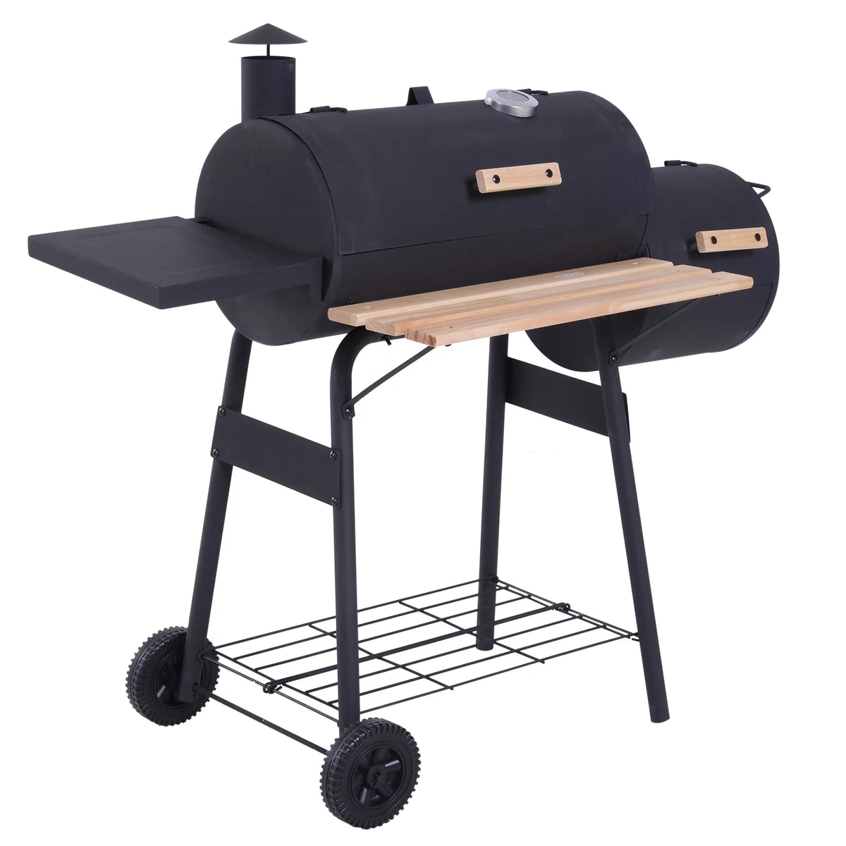 48" Steel Portable Charcoal BBQ Grill and Offset Smoker Combo with Wheels X9570