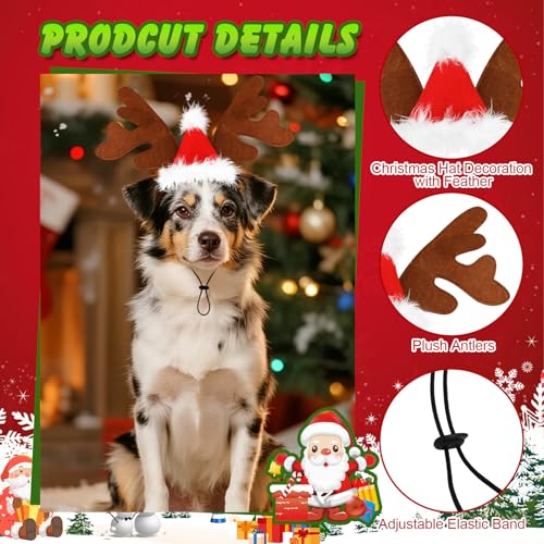 Dog Elk Reindeer Antler Headband with Santa Hat A483