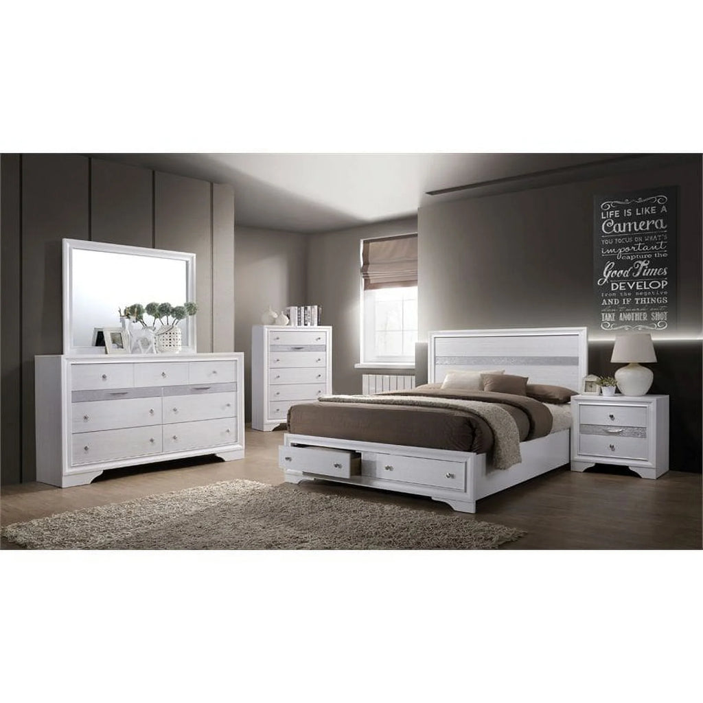 White Solid Wood Queen Storage Bed L60142