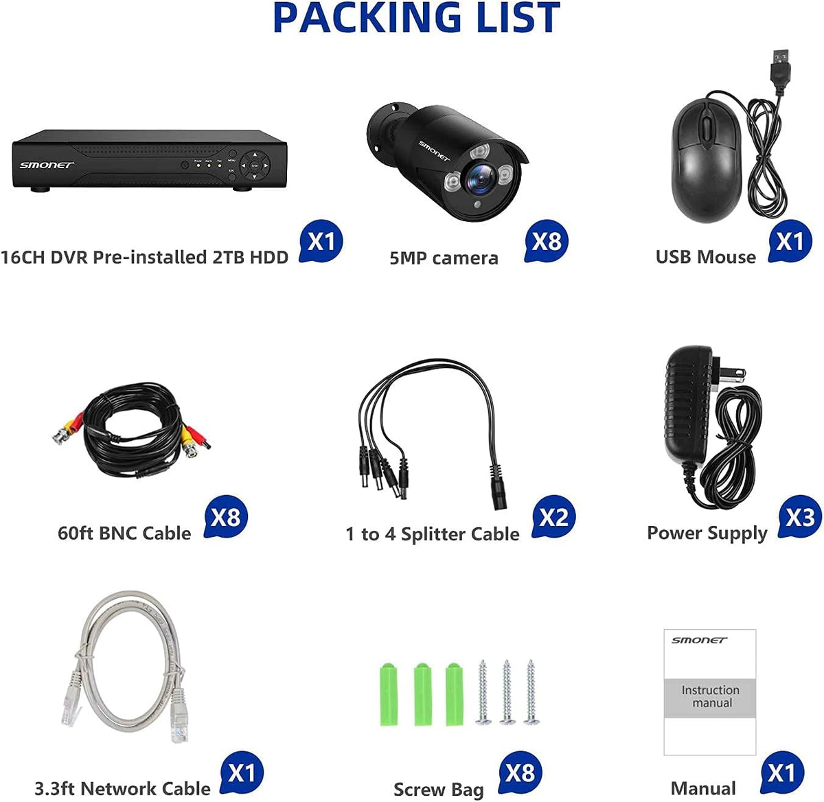 5MP Security Camera System with 2TB HDD, 12 Weatherproof Cameras, DVR Kit Q735