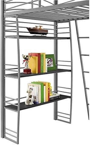 Gray Metal Twin Loft Bed with Desk and Bookcase I128