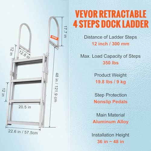 5 Steps Aluminum Retractable Dock Ladder S5634