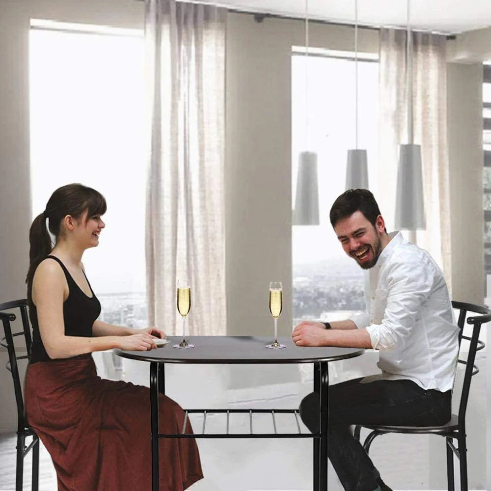 3-Piece Dining Table Set with 2 Chairs and Wine Rack J650848