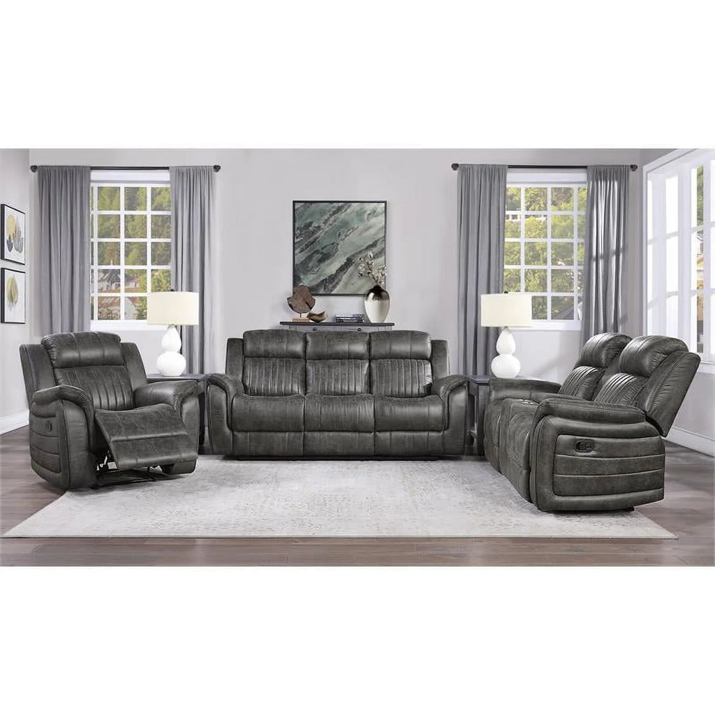 Gray Microfiber Double Reclining Loveseat I8313