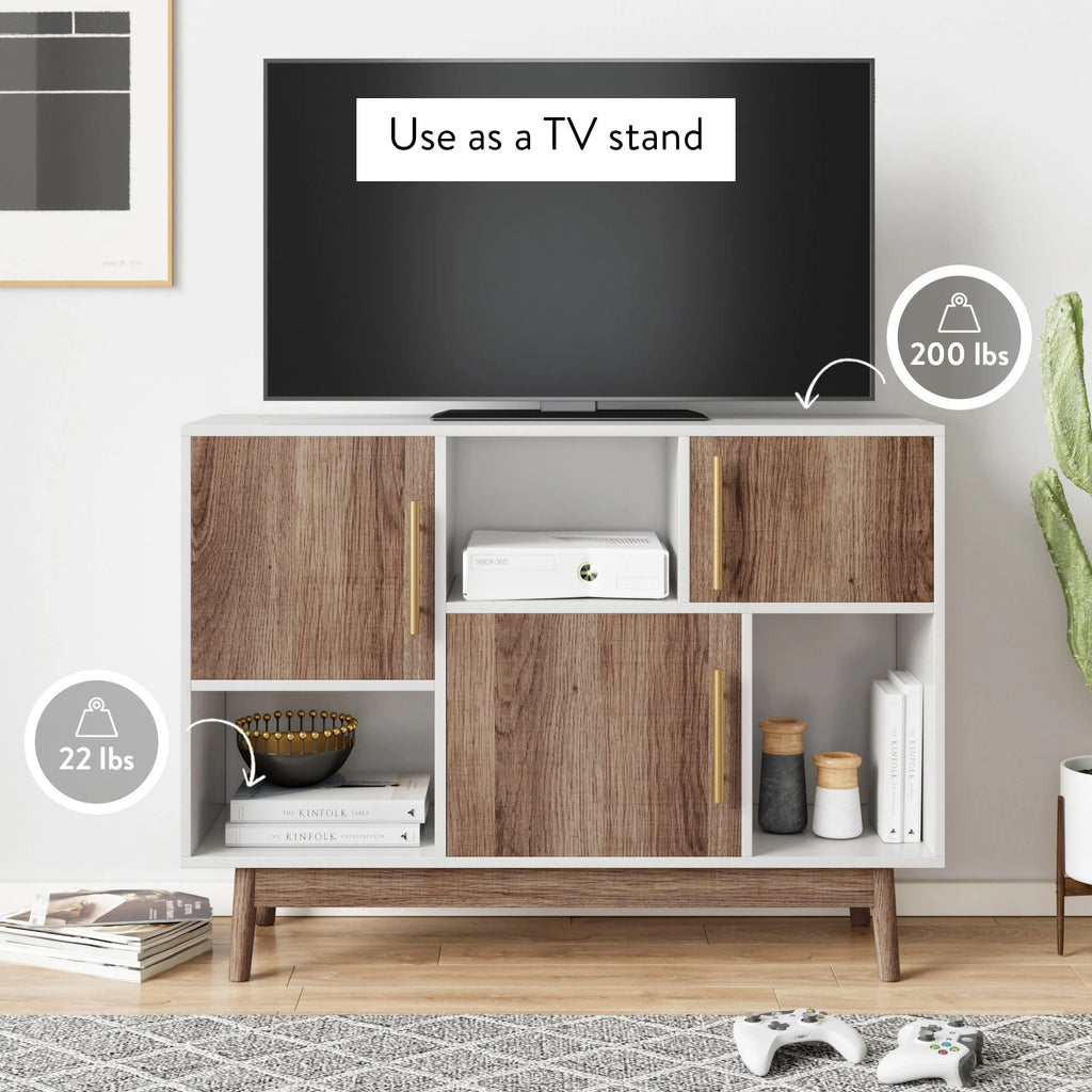 White Cube Storage with Display Shelves and Cabinet Doors E197152