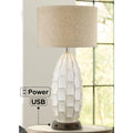 Mid Century Coastal Table Lamp with USB and AC Power Outlet 32.75" Tall White Ceramic J796824