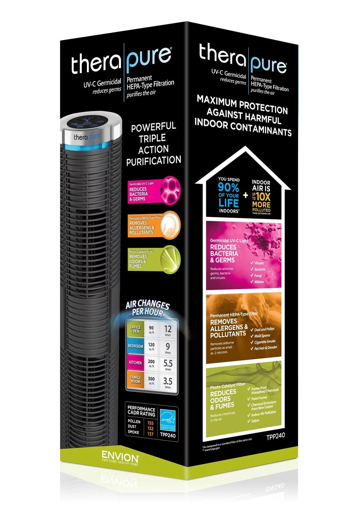 HEPA-Type Air Purifier with UV Light, Black X426457