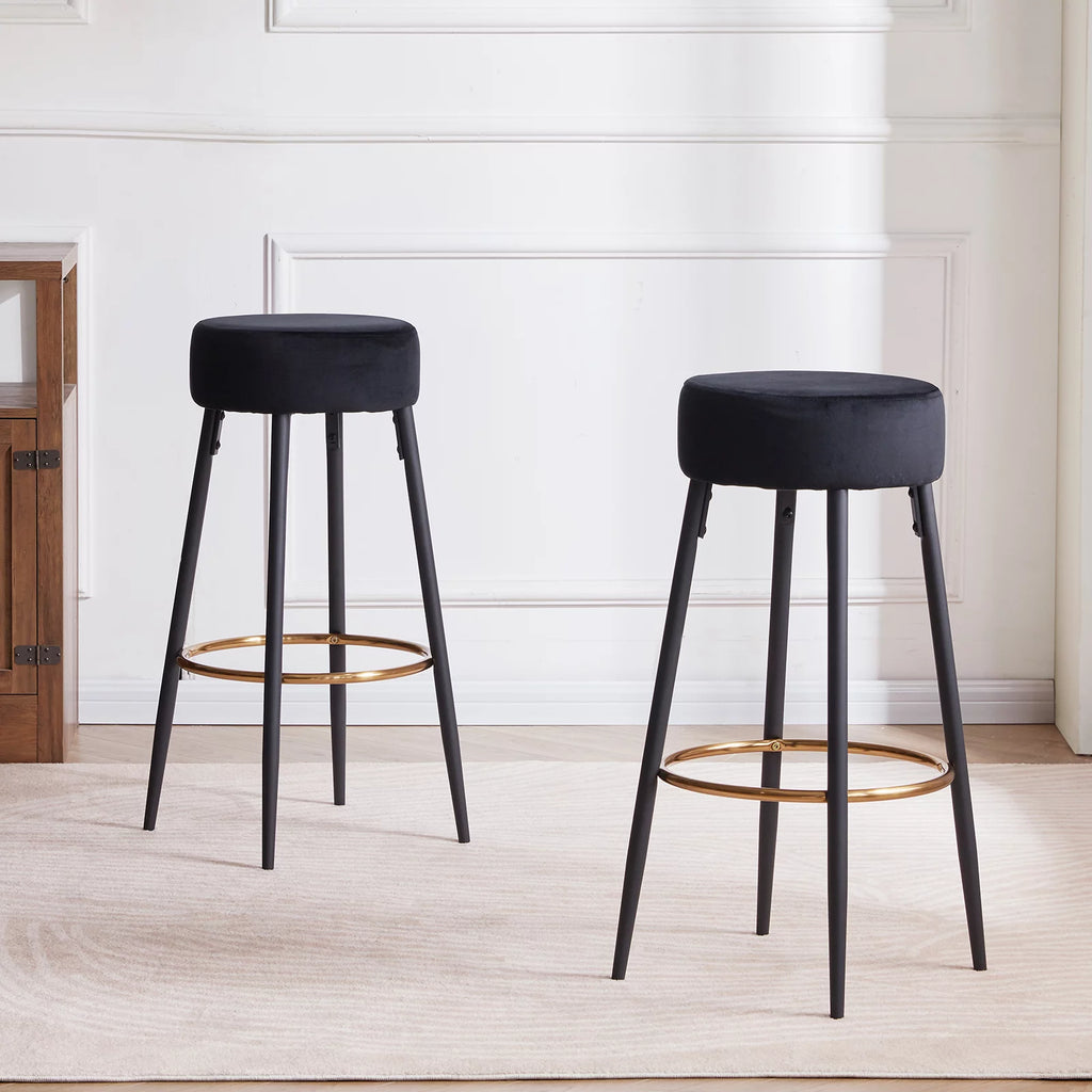 30" Round Velvet Bar Stool Set of 2 Black E98237