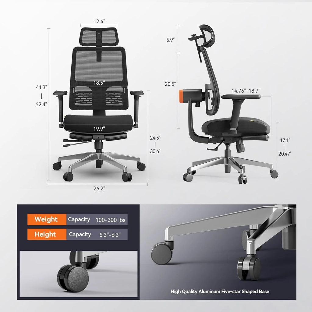 Ergonomic Chair with Footrest, High Back Desk Chair with Lumbar Support, Headrest, 4D Armrest, Adjustable Seat L86396