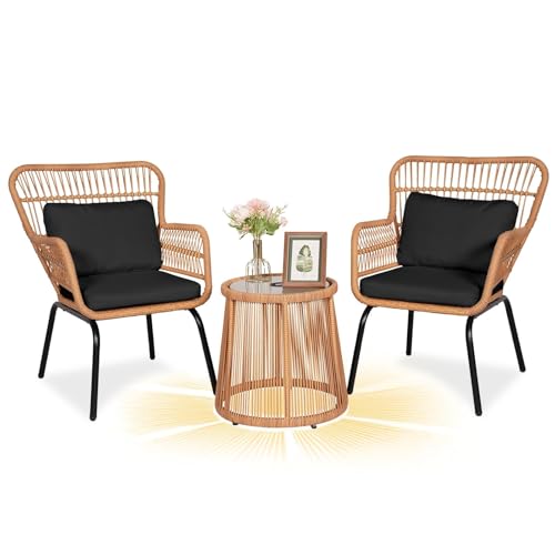 3 Piece Yellow Beige Wicker Bistro Set H204