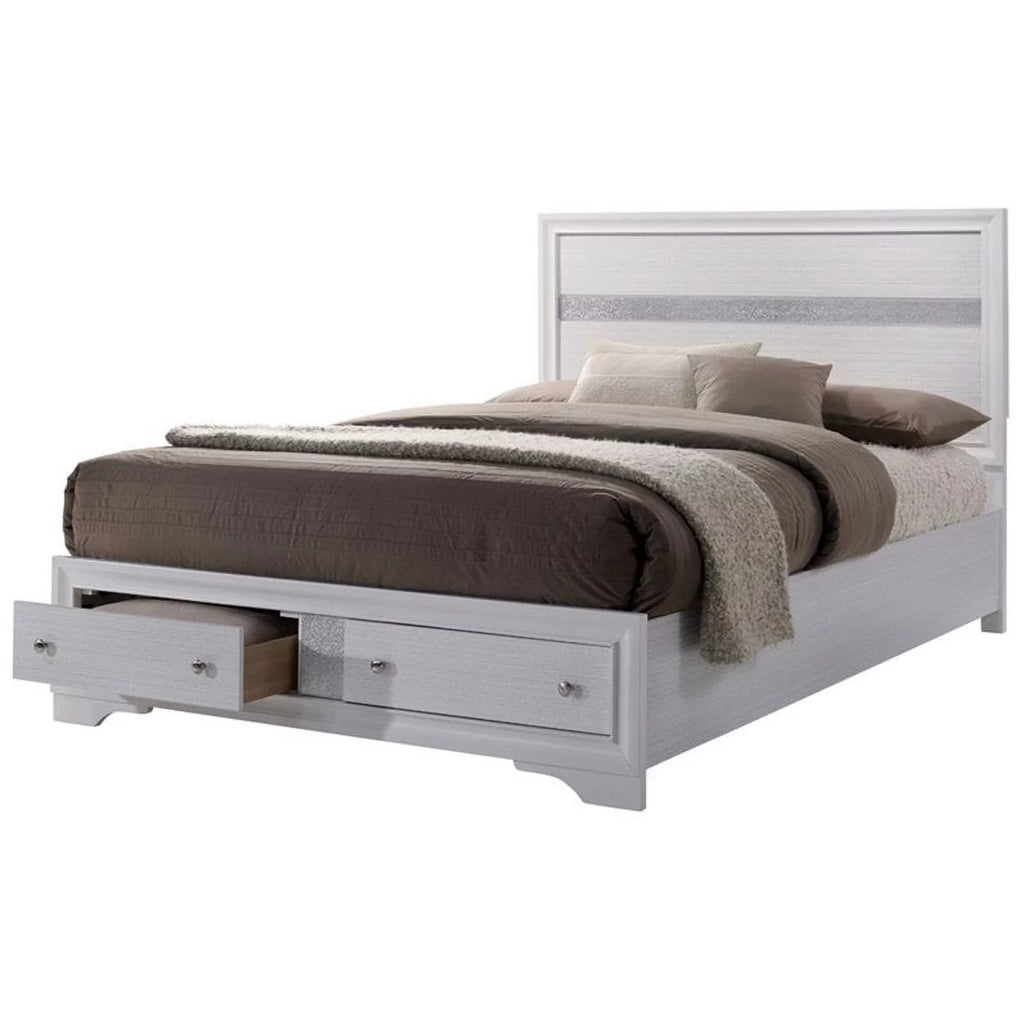 White Solid Wood Queen Storage Bed L60142