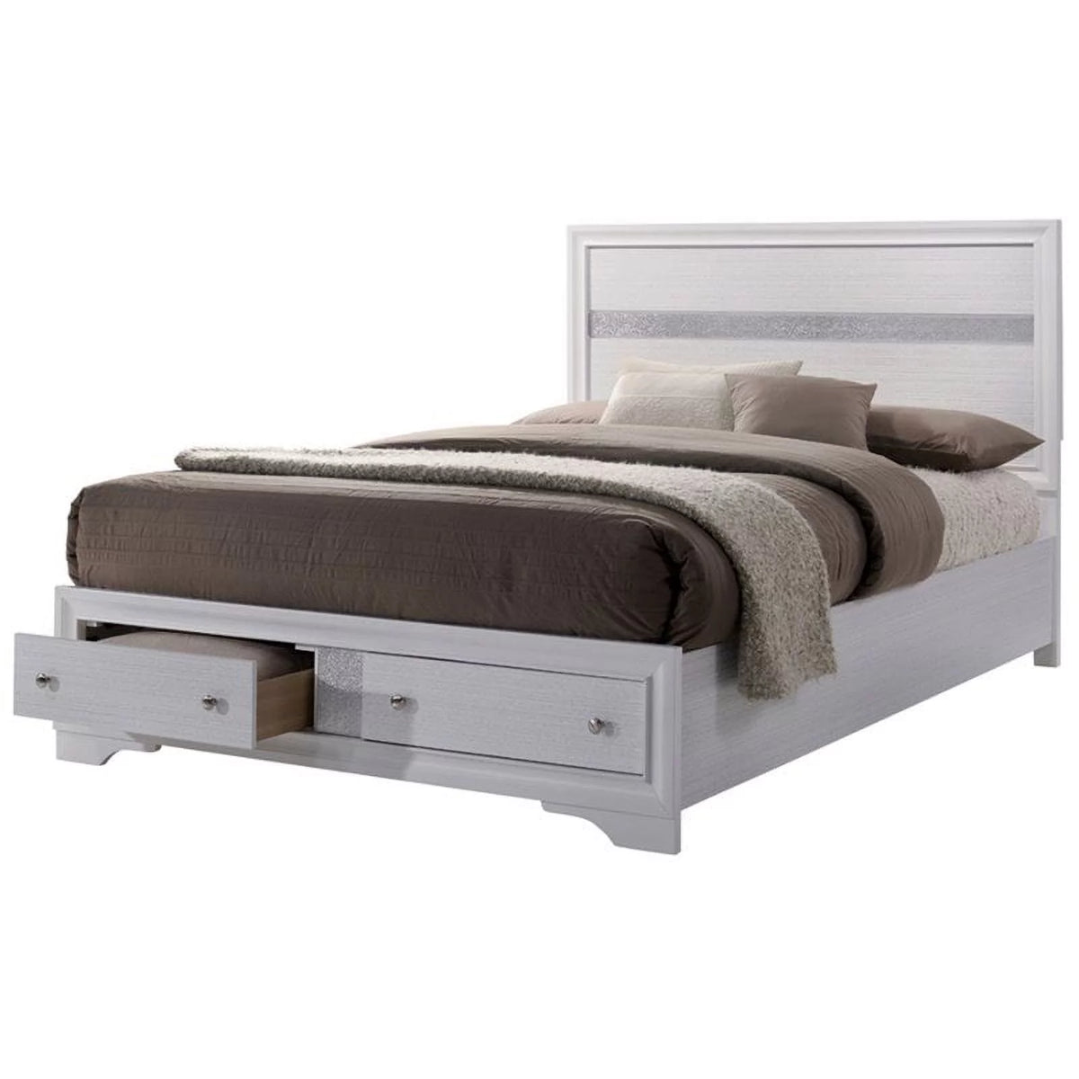 White Solid Wood Queen Storage Bed L60142