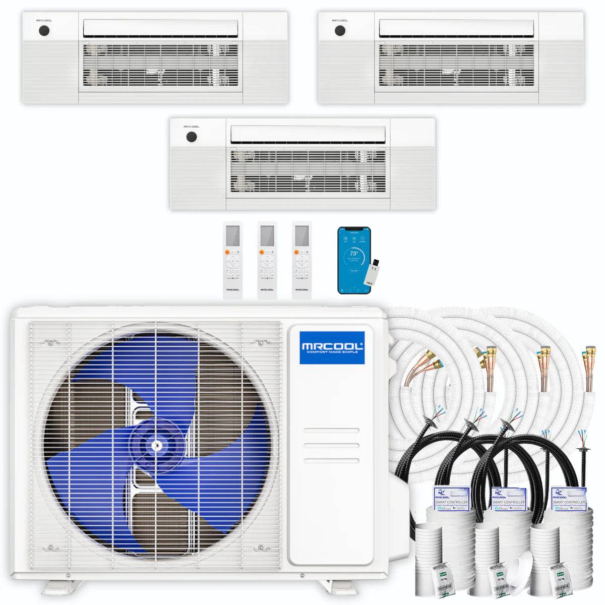 27,000 BTU 3 Zone Ceiling Cassette Ductless Air Conditioner and Heat Pump J725