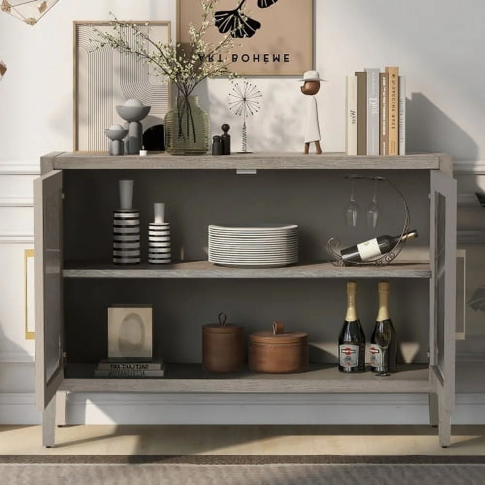 Gray Wood Storage Cabinet with Two Tempered Glass Doors O3557