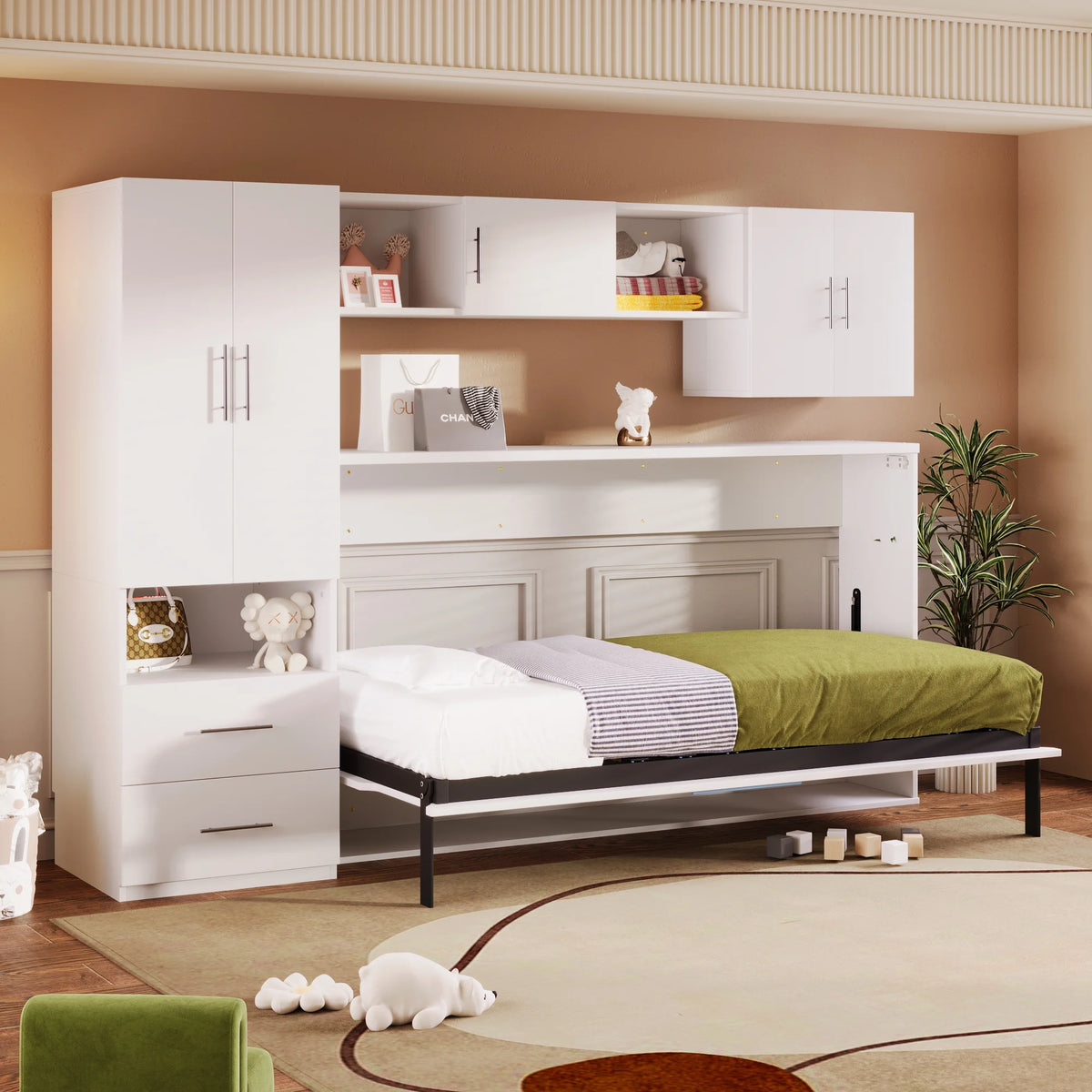 Twin Size Murphy Bed with Shelf and Drawer N693509