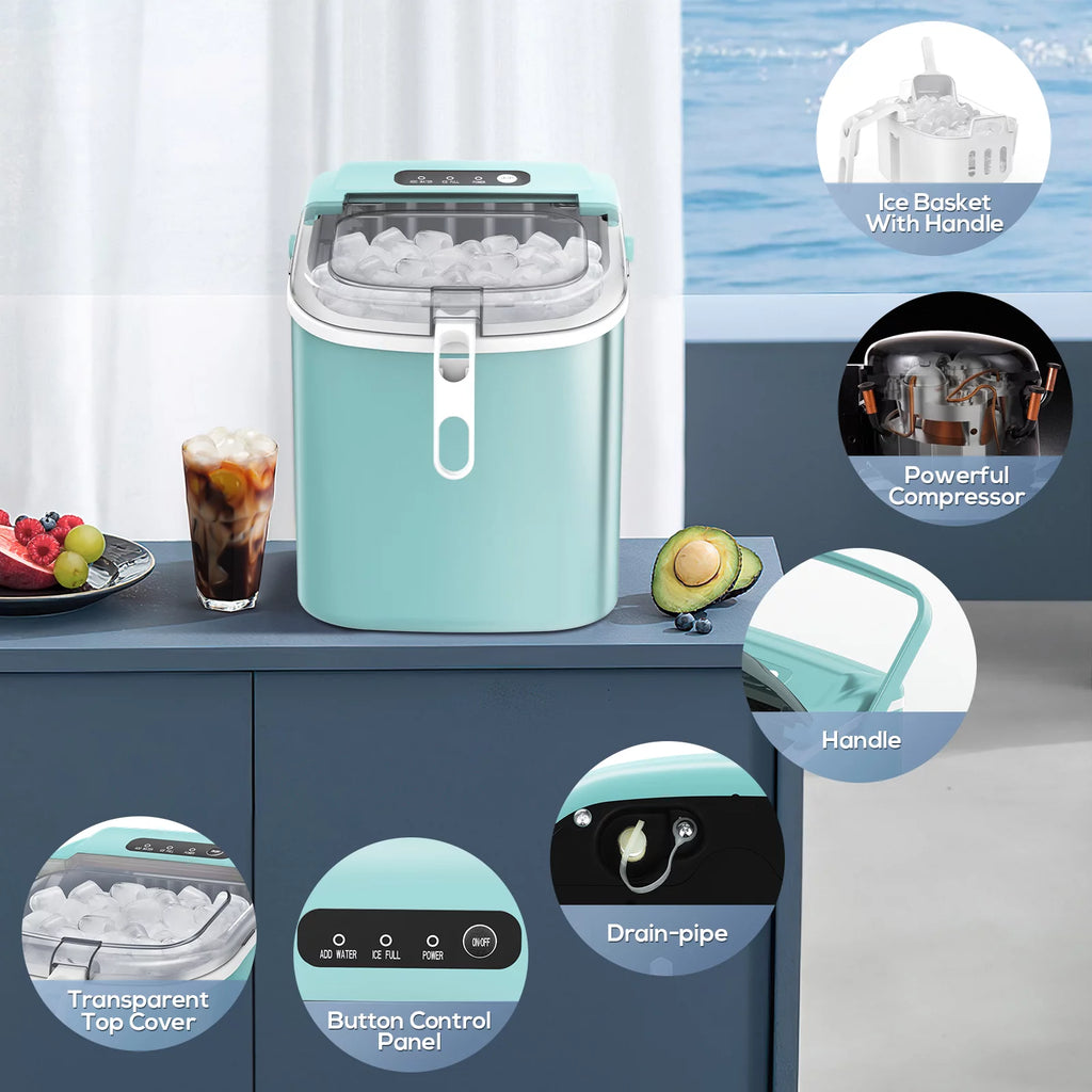 Portable Countertop Ice Maker with Handle, 26Lbs/24H, Green G9727