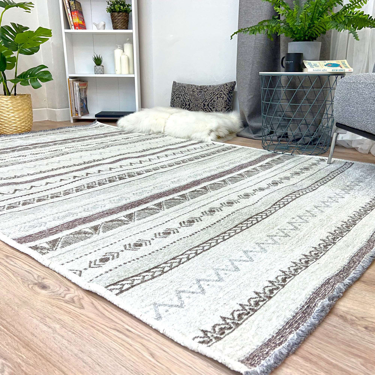 4x6 Grey Cream Cotton Washable Area Rugs G671198