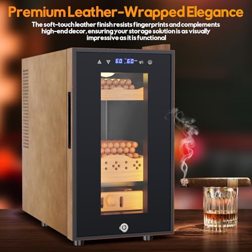 Electric Humidor 25L 150 Counts Thermostatic Cooling Cabinet with Spanish Cedar Wood Shelves C5494