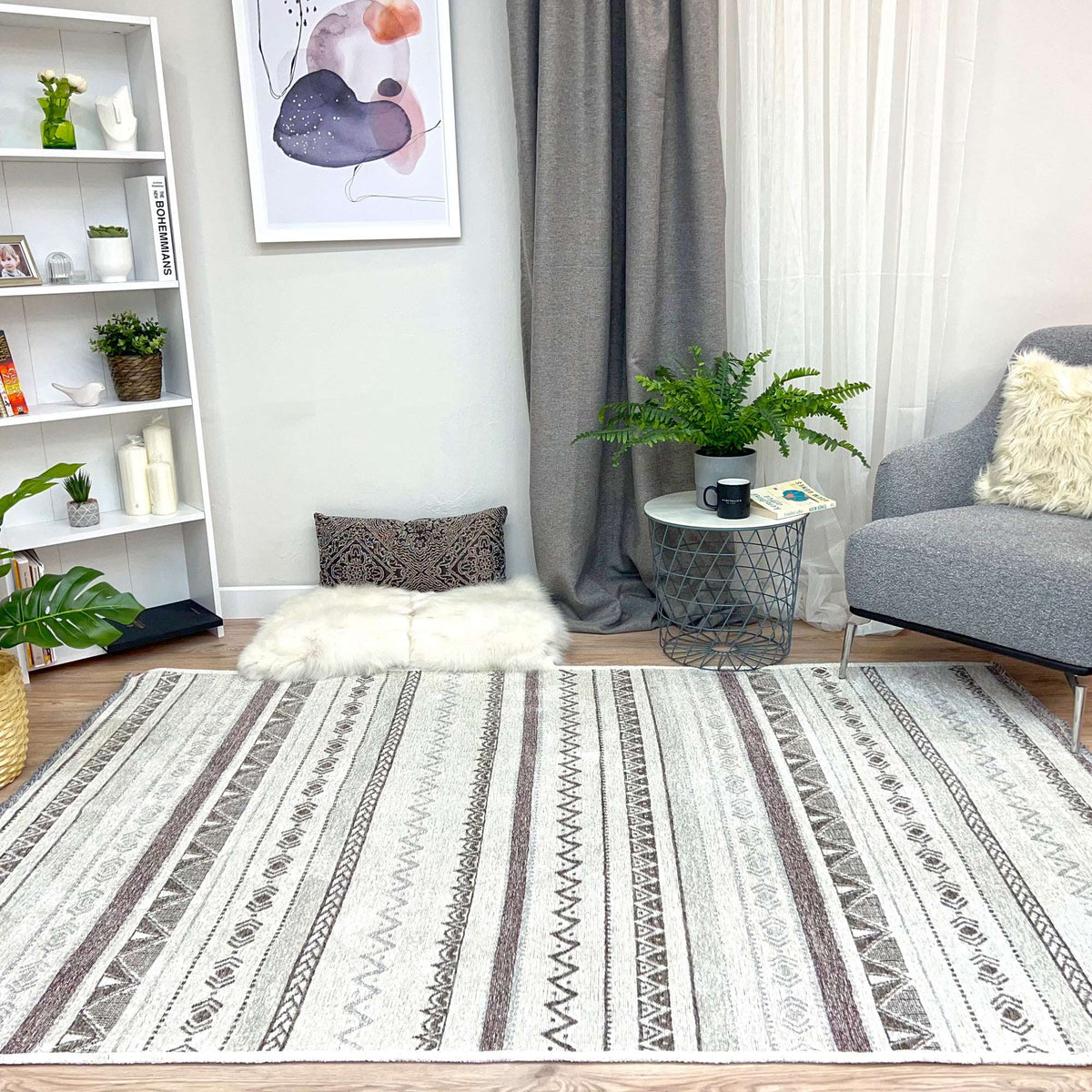 4x6 Grey Cream Cotton Washable Area Rugs G671198