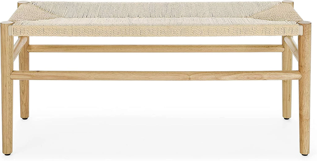 Wood Entryway Bench with Weave Rope Top W784398