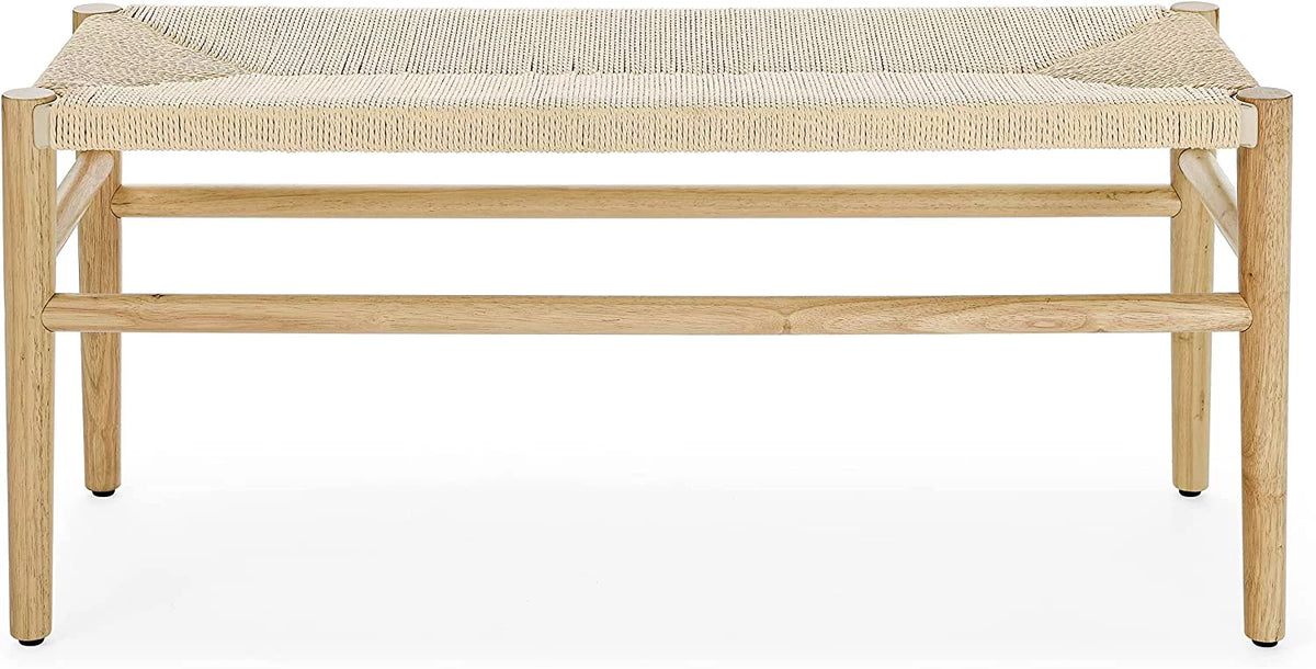 Wood Entryway Bench with Weave Rope Top W784398