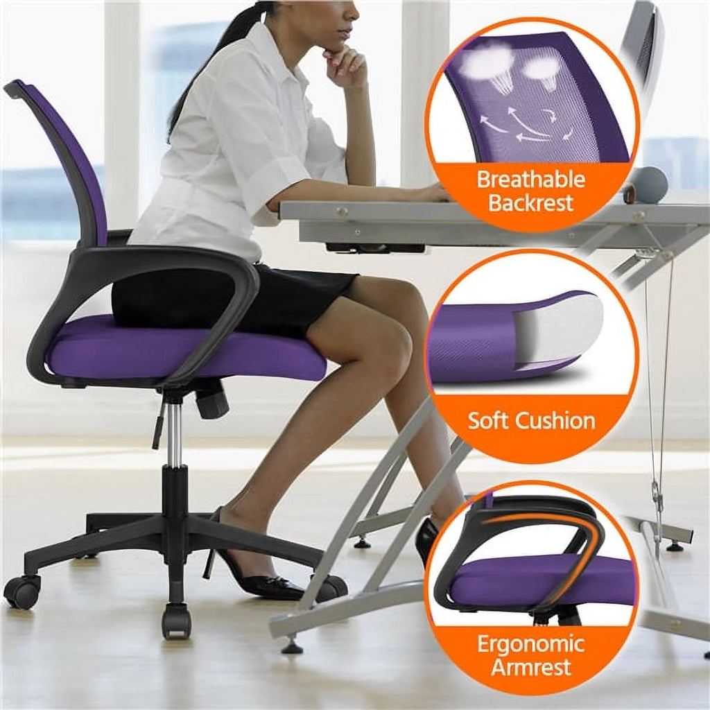 Purple Mesh Swivel Office Chair with Armrests Y82043