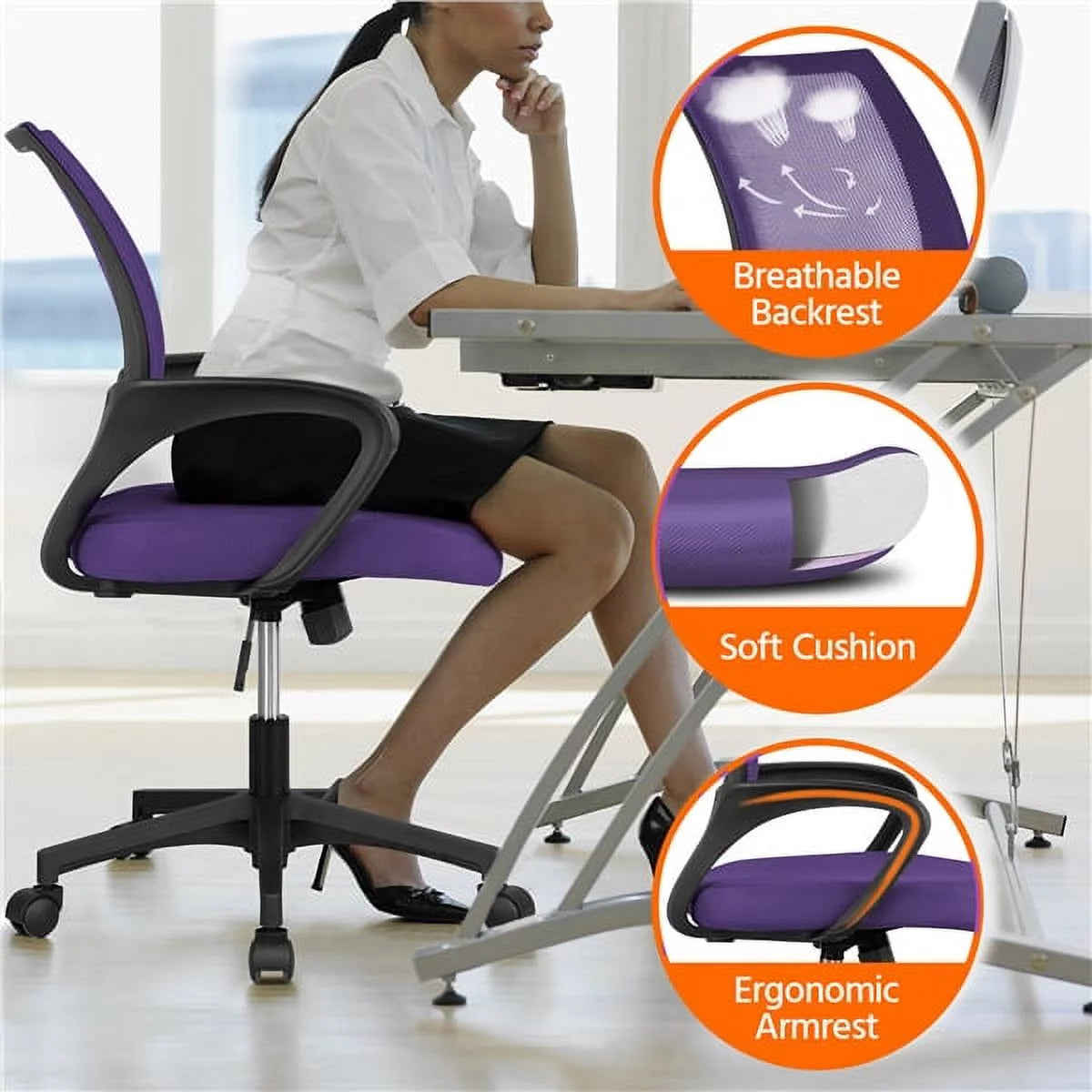 Purple Mesh Swivel Office Chair with Armrests Y82043