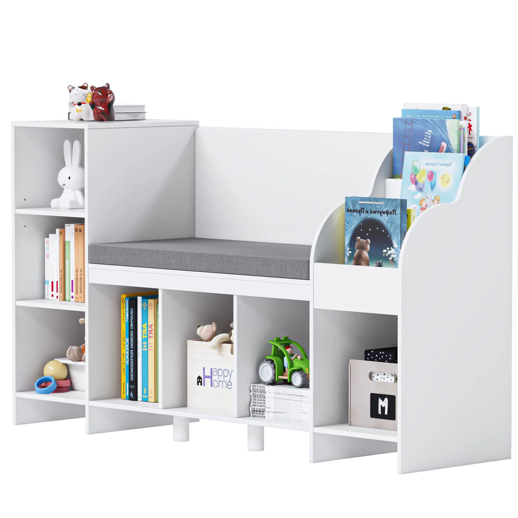White Kids Bookshelf with Reading Nook X42829