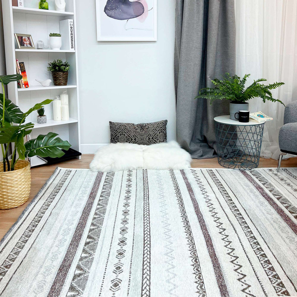 4x6 Grey Cream Cotton Washable Area Rugs G671198