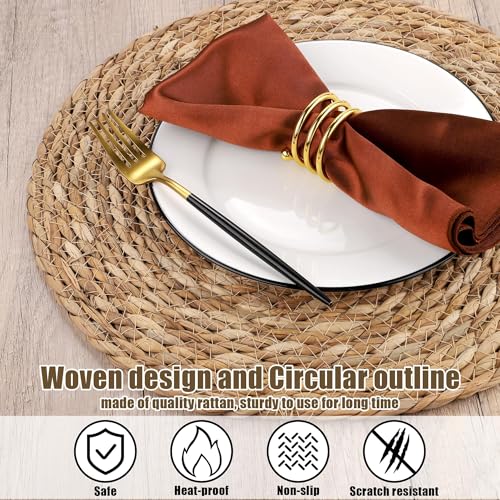 Set of 24 Round Woven Placemats 12 Inches Natural Hand-Woven Wicker Table Mats W428
