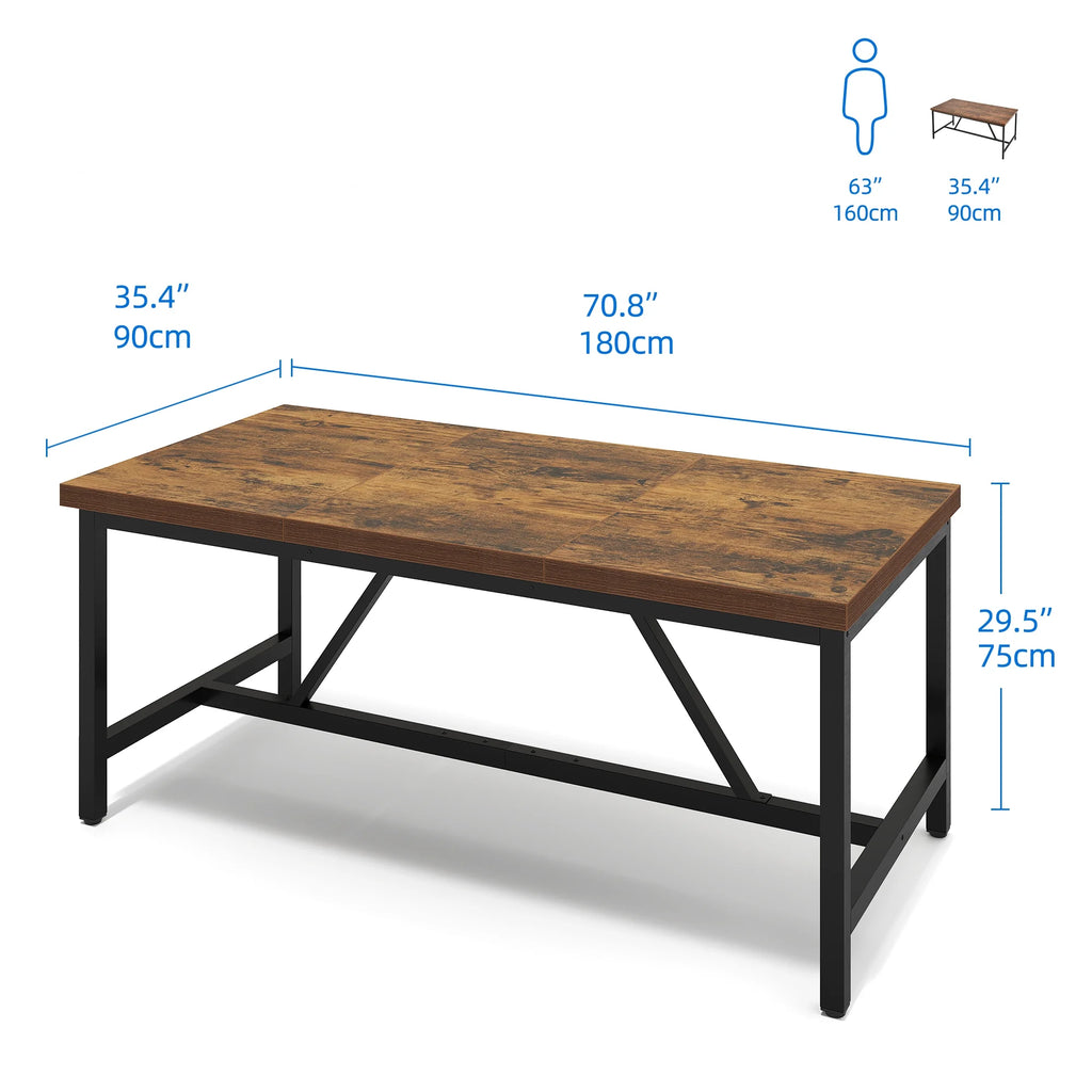 71" Large Farmhouse Dining Table with Trestle Base I788