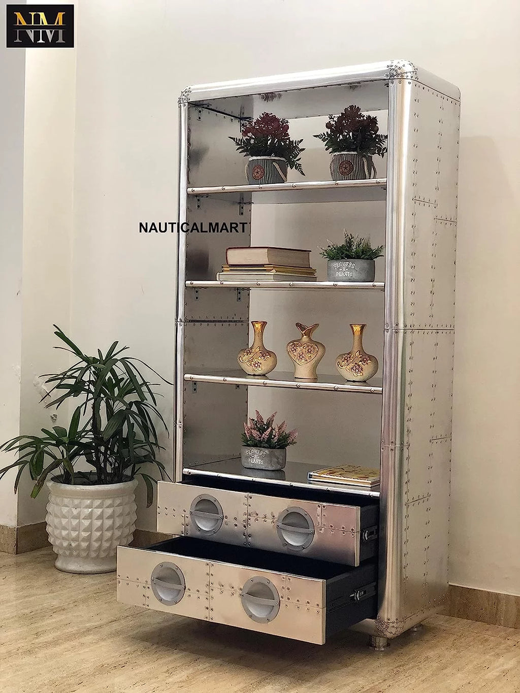 Aluminum Bookcase with Drawers 66 Inches U583272