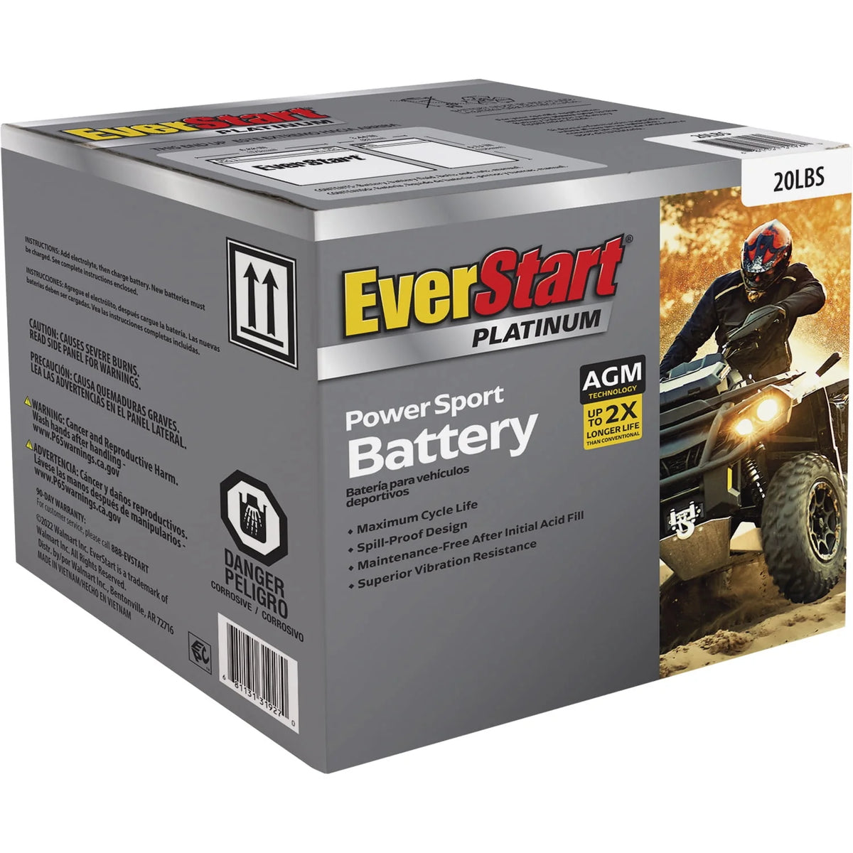 AGM PowerSport Battery Group Size 20LBS 12 Volt 270 CCA B75970