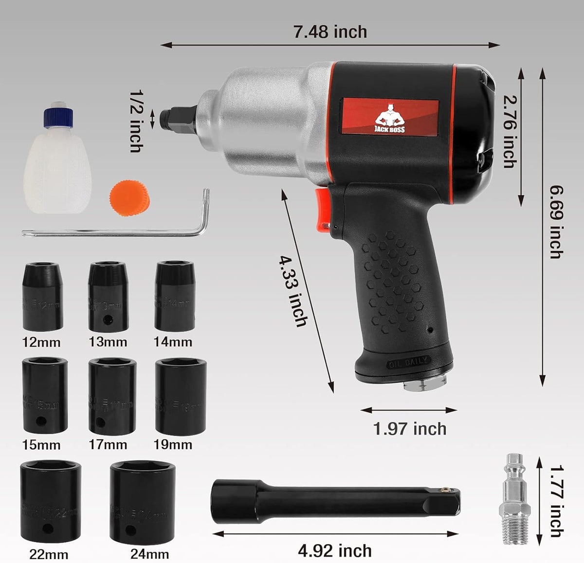 1/2-Inch Drive Air Impact Wrench with 8 Sockets & Case H8148
