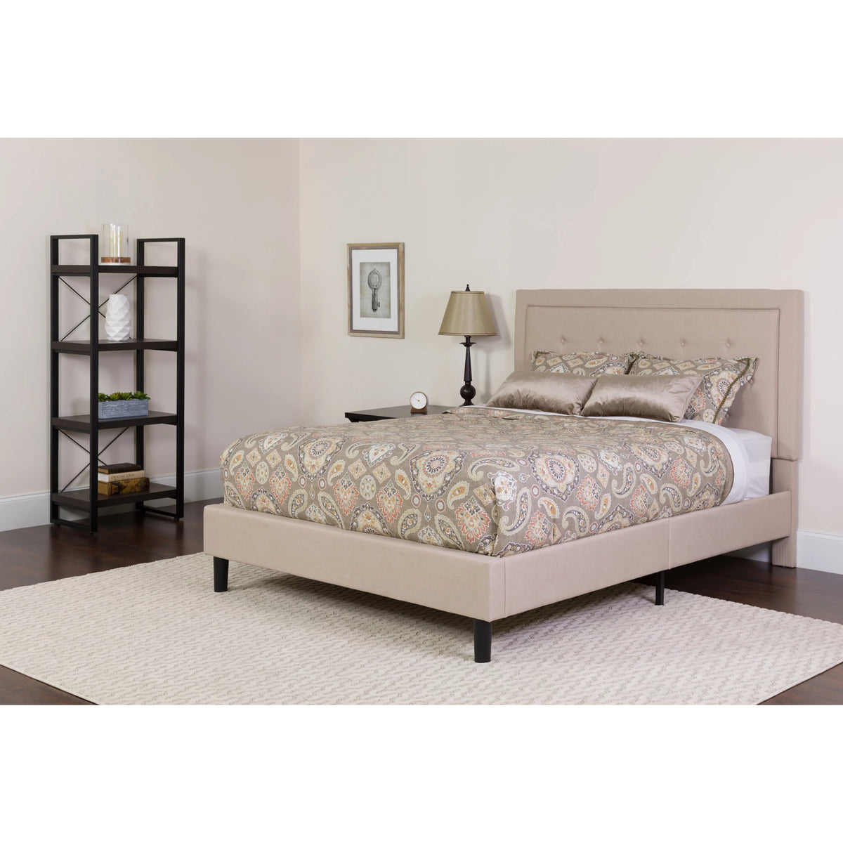 Beige Fabric Twin Panel Tufted Platform Bed X451
