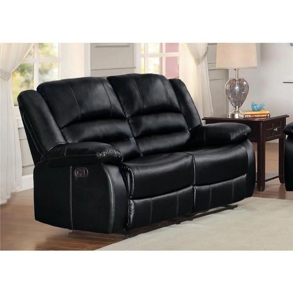 Black Leather Double Reclining Love Seat P8584