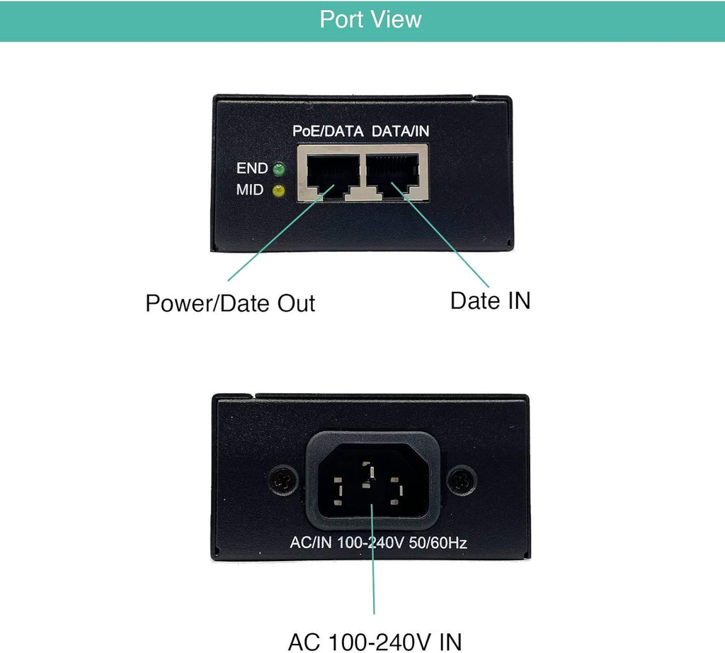 30W Gigabit Single Port Power Over Ethernet PoE Injector V6000
