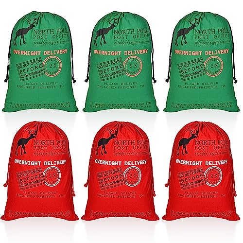 6 Packs Large Cotton Canvas Christmas Bag With Drawstrings C4132