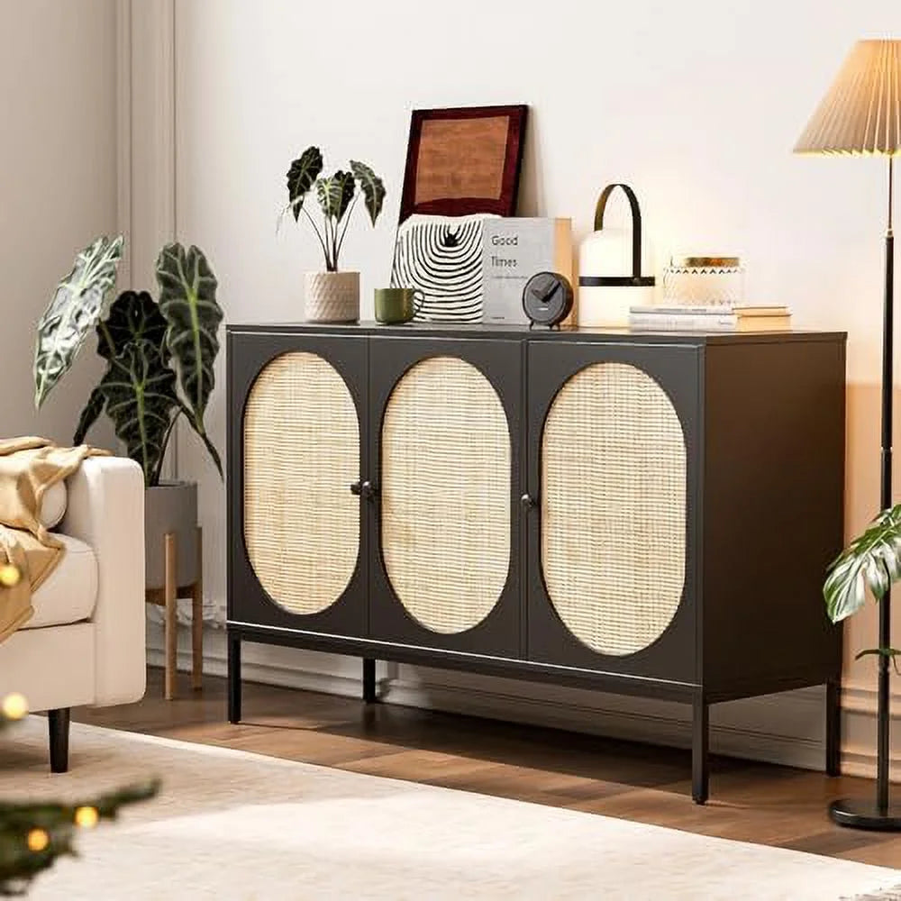 Accent Cabinet with Natural Rattan Doors Sideboard Buffet S6971