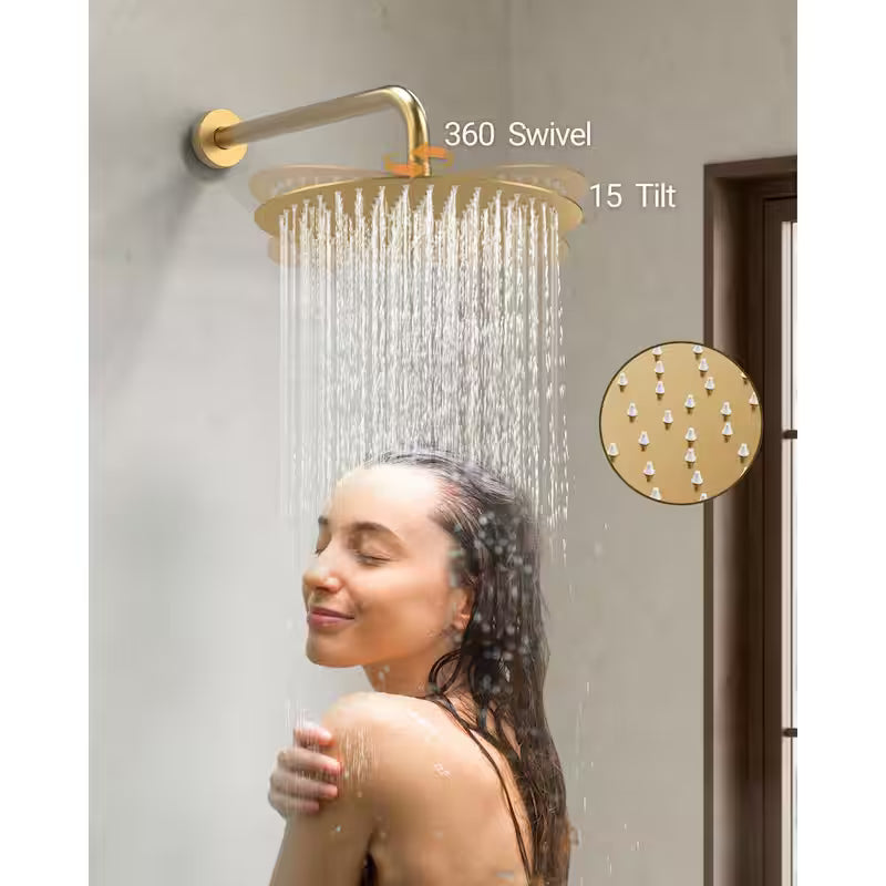 10 in. Wall Mount Shower Head and Tub Faucet 2.5 GPM Brushed Gold T866