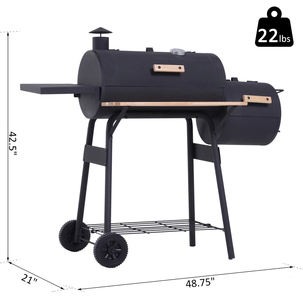 48" Steel Portable Charcoal BBQ Grill and Offset Smoker Combo with Wheels X9570