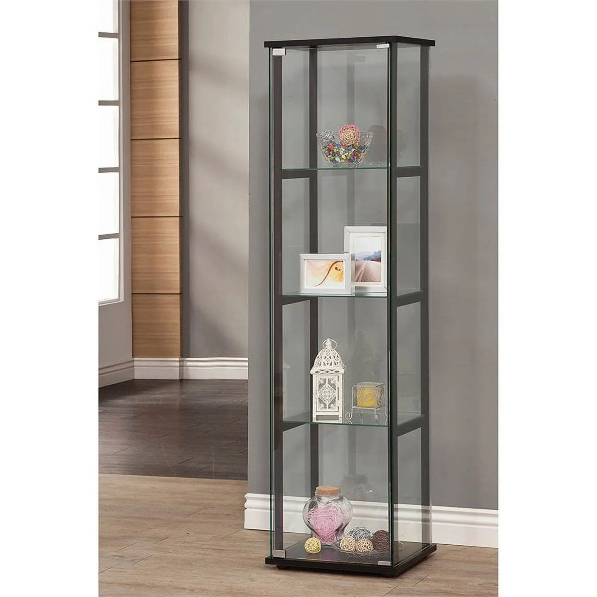 2 Piece Glass Curio Cabinet Set with 4 Shelf and 3 Shelf in Black B302526